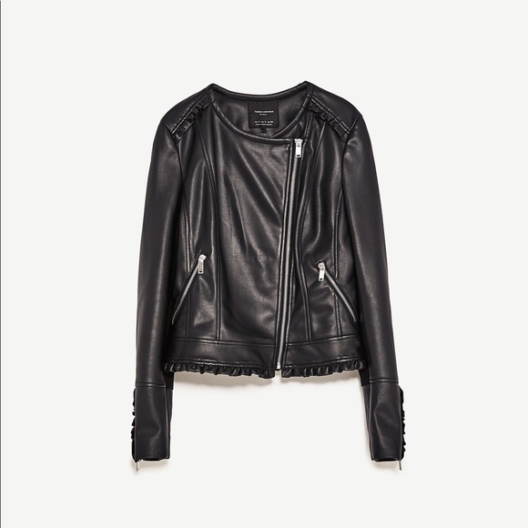 Zara Jackets & Blazers - Zara Faux Leather Jacket with Frill Details